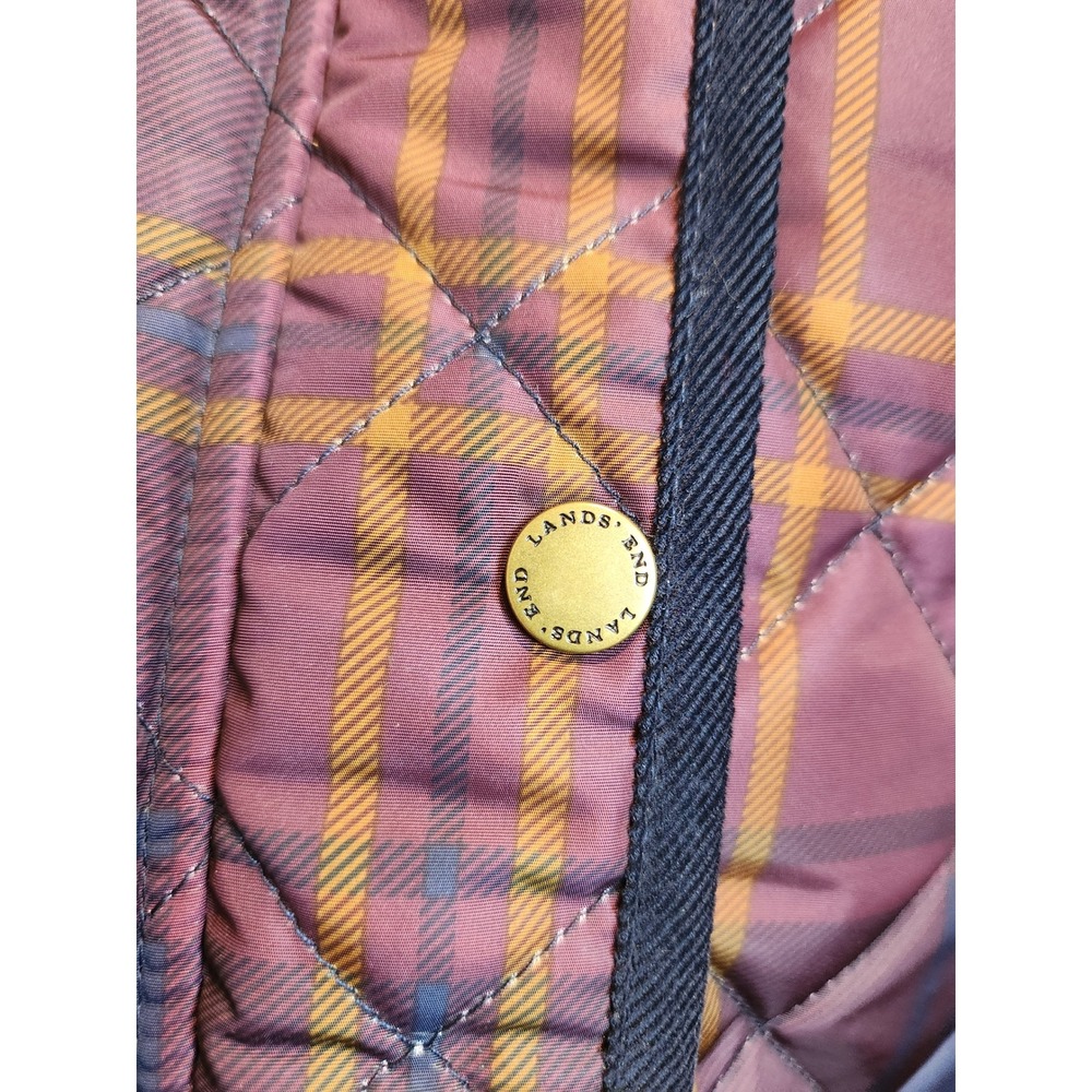 Lands' End Petite 16P Quilted Plaid Jacket Purple Blue Snap Zip Coat - Picture 5 of 9